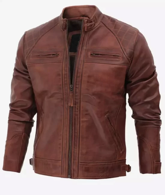 Mens Distressed Brown Motorcycle Genuine Leather Jacket