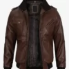 Men's Full Genuine Leather Dark Brown Bomber Jacket