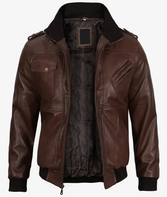 Men's Full Genuine Leather Dark Brown Bomber Jacket