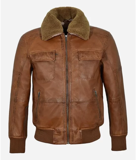 Men’s Fur Collar Best Brown Bomber Jacket