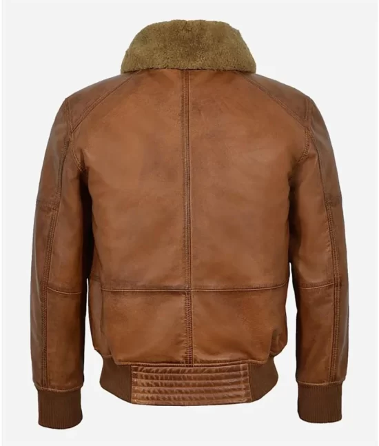 Men’s Fur Collar Pure Brown Bomber Jacket