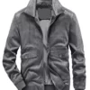 Men’s Gray Fitted Suede Jacket Front