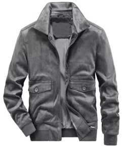 Men’s Gray Fitted Suede Jacket Front