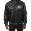 Mens Hornets Black Real Leather Varsity Jacket