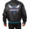Mens Hornets Black Top Leather Varsity Jacket