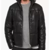 Men’s Jet Black Puffer Genuine Leather Jacket