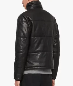 Men’s Jet Black Puffer Genuine Leather Jacket