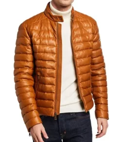 Men’s Lux Brown Puffer Real Leather Jacket