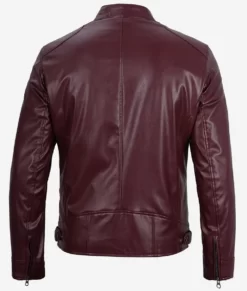 Mens Maroon Genuine Cafe Racer Vegan Leather Jacket