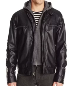 Men’s Maxwell Black Hooded Real Leather Biker Jacket