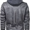 Mens Motorcycle Orignal Bomber Removable Hood Grey Leather Jacket