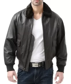 Men’s Navy Leather Bomber Real Leather Jacket