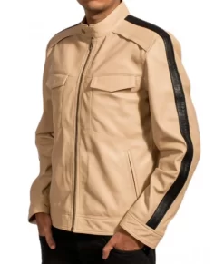 Men’s Offwhite Café Racer Faux Leather Jacket