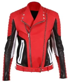 Men’s Padded Red Faux Leather Jacket