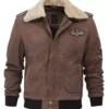Mens Pierson G1 Bomber Real Leather Brown Shearling Collar Jacket