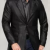 Mens Polo Black Leather Blazer Coat