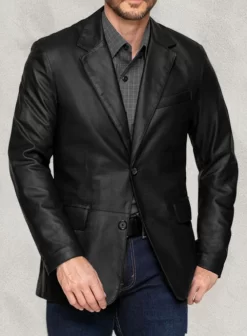 Mens Polo Black Leather Blazer Coat