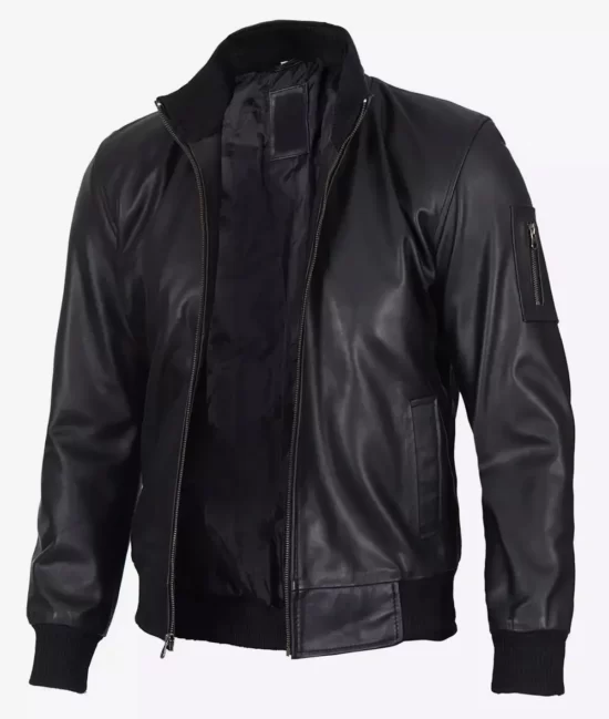 Men's Premium Black Bomber Cowhide Leather Jacket