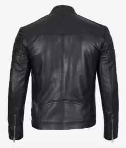 Men's Premium Black Cafe Racer Genuine Leather Jacket