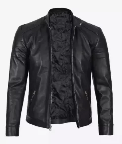 Men's Premium Black Cafe Racer Real Leather Jacket