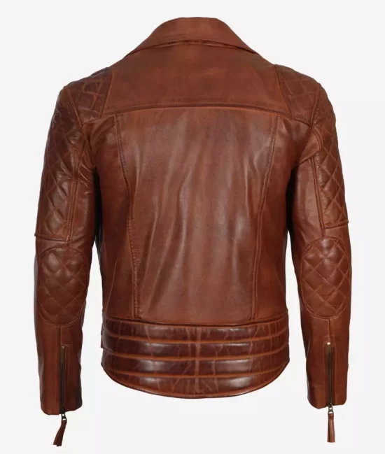 Men's Premium Cognac Waxed Motorcycle Pure Leather Jacket