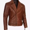 Men's Premium Cognac Waxed Motorcycle Top Grain Leather Jacket