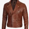 Mens Premium Cognac Waxed Top Leather Jacket