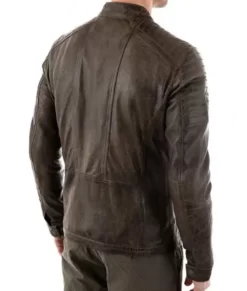 Men’s Quilted Shoulder Brown Genuine Leather Jacket
