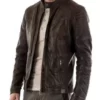 Men’s Quilted Shoulder Brown Top Leather Jacket