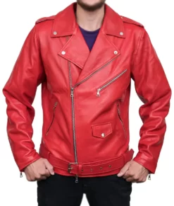 Men’s Red Leather Bikers Real jackets