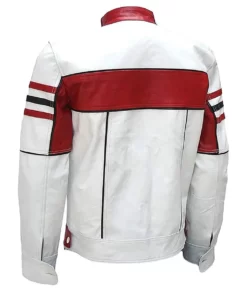 Men’s Red & White Cafe Racer Real Leather Jacket