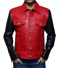 Men’s Red and Black Faux Leather Jacket