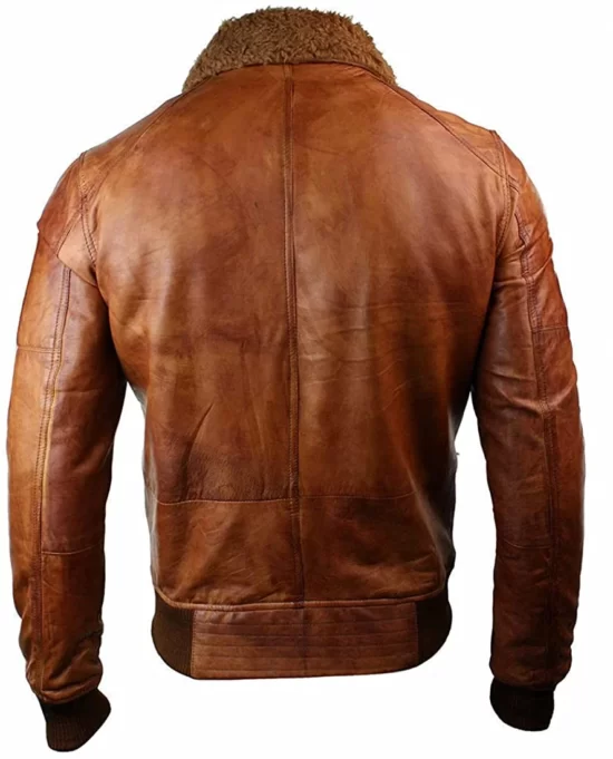Mens Removable Fur Collar Rust Tan Brown Best Leather Jacket