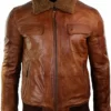 Mens Removable Fur Collar Rust Tan Brown Pure Leather Jacket