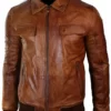 Mens Removable Fur Collar Rust Tan Brown Top Leather Jacket