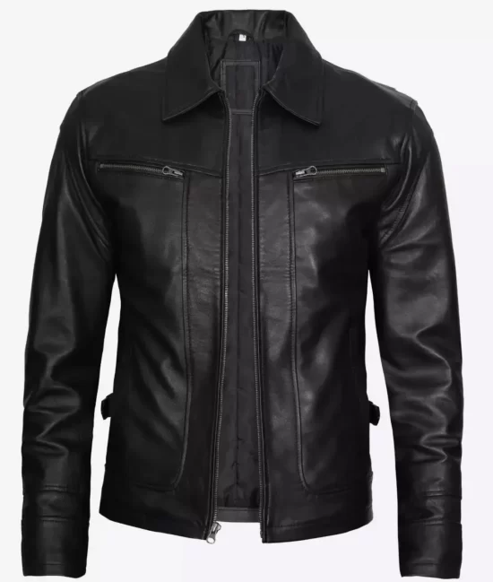 Mens Scott Shirt Collar Biker Best Quality Leather Jacket