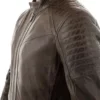 Men’s Quilted Shoulder Brown Leather Jacket