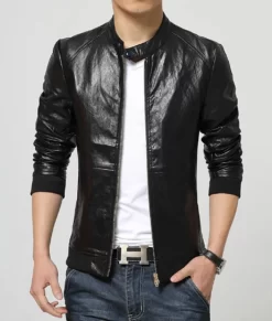 Men’s Slim Fit Bomber Leather Jacket