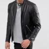 Mens Stylish Black Cafe Racer Leather Jacket