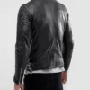 Mens Stylish Black Cafe Racer Real Leather Jacket