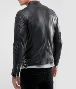 Mens Stylish Black Cafe Racer Real Leather Jacket