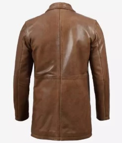 Men's Tall Camel Brown Leather Coat Back