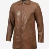 Men's Tall Camel Brown Leather Coat Closure