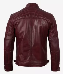 Mens Tall Maroon Cafe Racer Real Leather Jackets Back