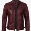 Mens Tall Maroon Cafe Racer Top Grain Leather Jackets