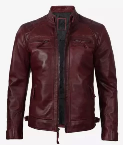 Mens Tall Maroon Cafe Racer Top Grain Leather Jackets