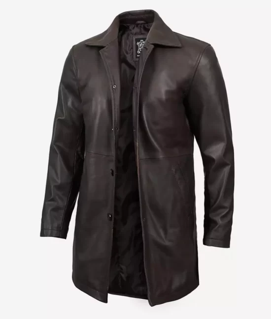 Men's Tall Vintage Dark Brown Genuine Leather Coat