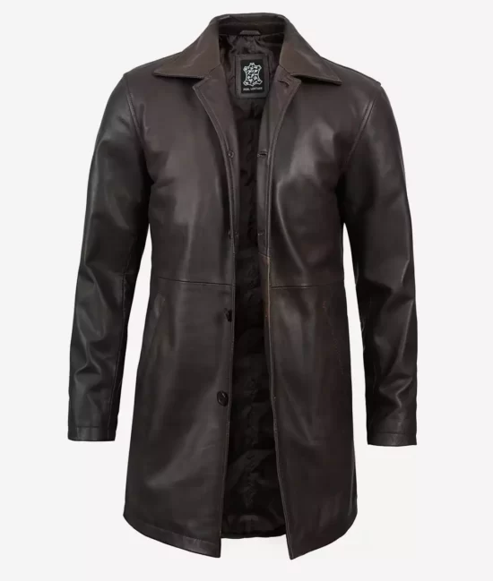 Men's Tall Vintage Dark Brown Leather Coat