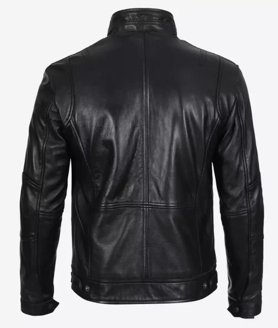 Men's Top Notch Black Cafe Racer Leather Jacket - Limited Edition Back