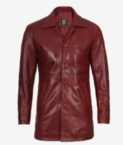 Men's Top Notch Maroon Distressed Leather Coat Front